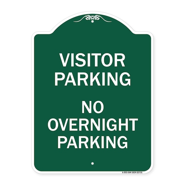 Signmission Visitor Parking No Overnight Parking, Green & White Aluminum Sign, 18" x 24", GW-1824-22731 A-DES-GW-1824-22731 - main